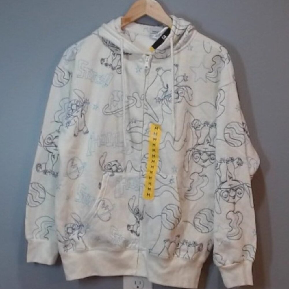 Disney Stitch Zip-Up Hoodie –‎ Women’s Size Medium, Cream Color